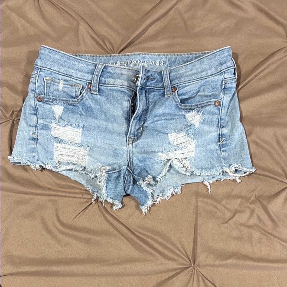 American Eagle Outfitters Blue Distressed Jean Shorts